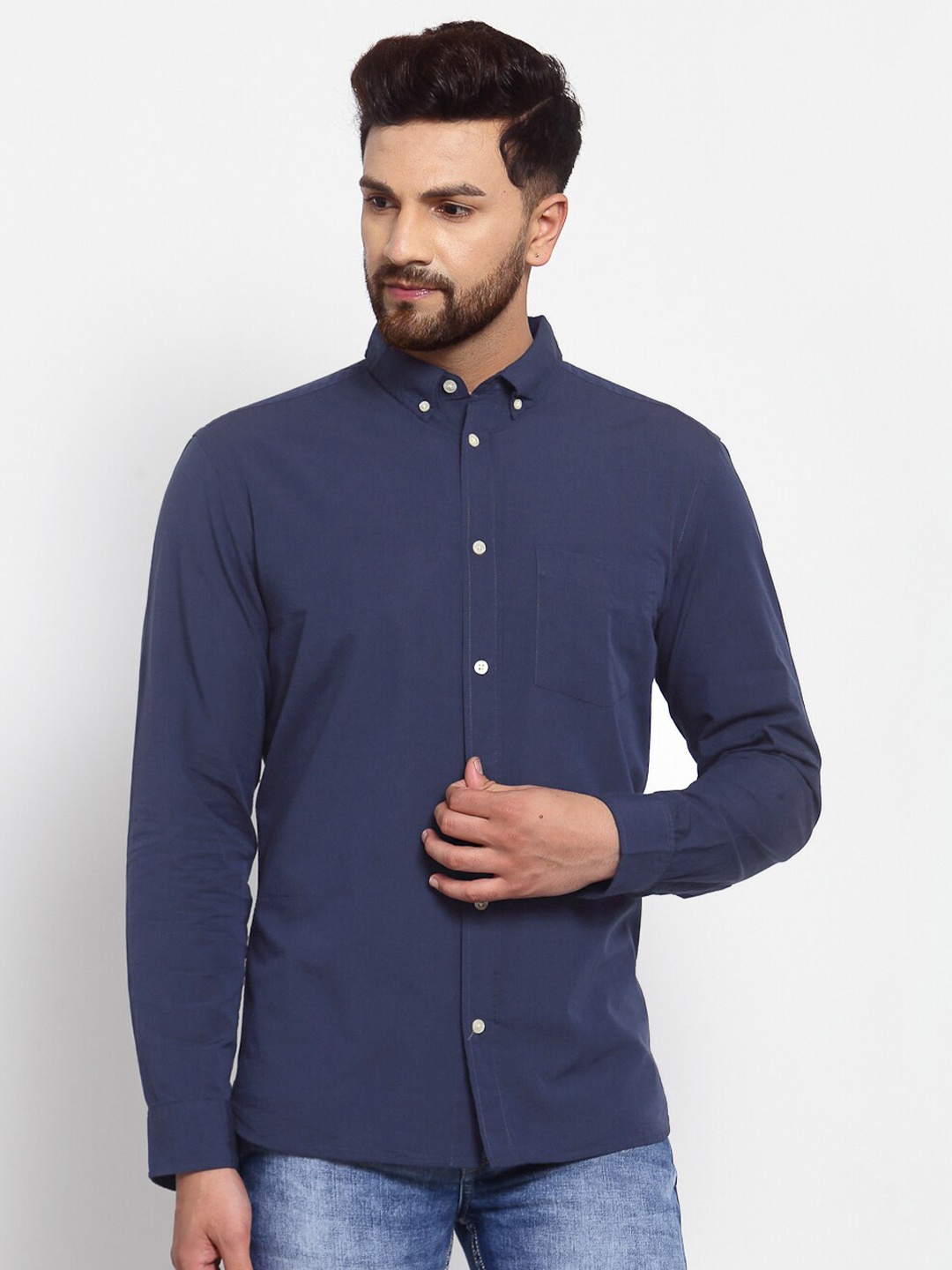 

KLOTTHE Men Comfort Fit Pure Cotton Casual Shirt, Navy blue