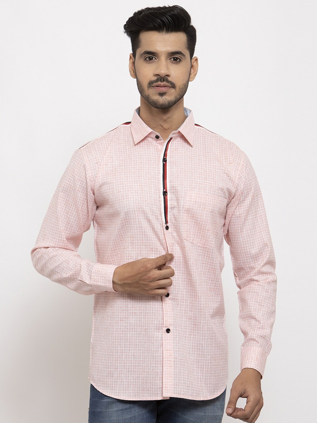

KLOTTHE Men Comfort Fit Checked Pure Cotton Casual Shirt, Pink