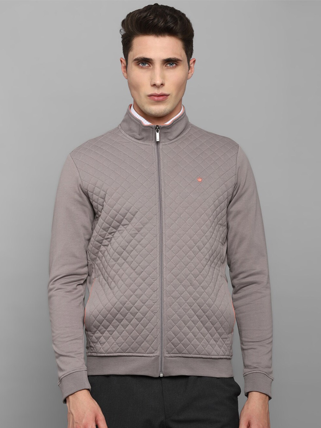 

Louis Philippe Men Grey Self Design Front Open Sweatshirt