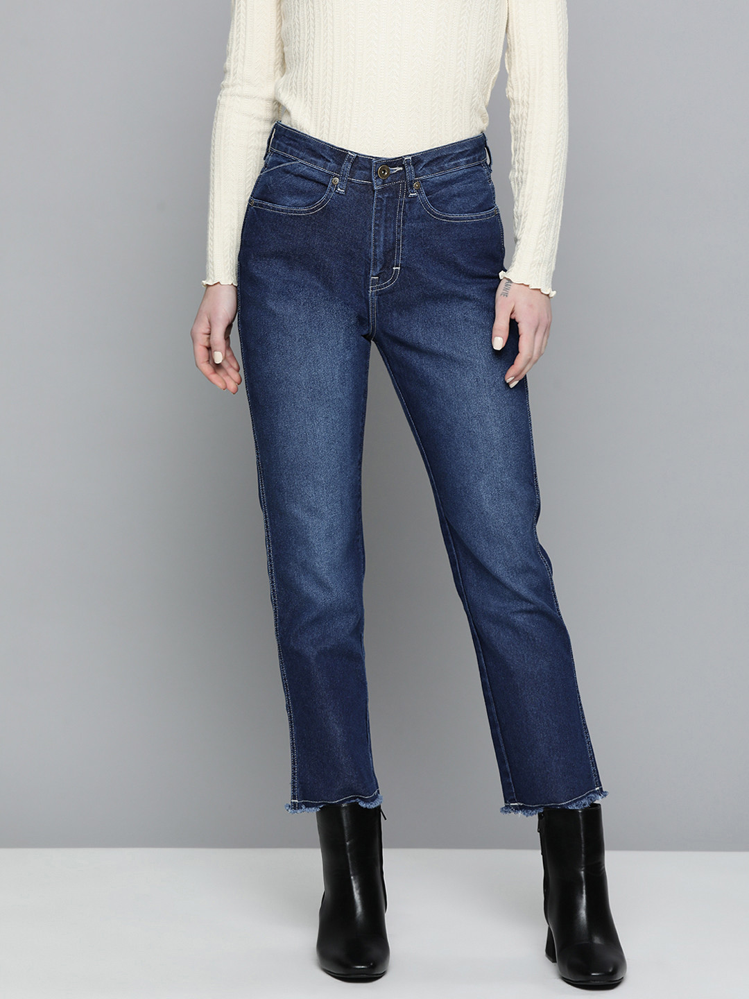 

Chemistry Women Light Fade High-Rise Straight Fit Stretchable Jeans, Navy blue