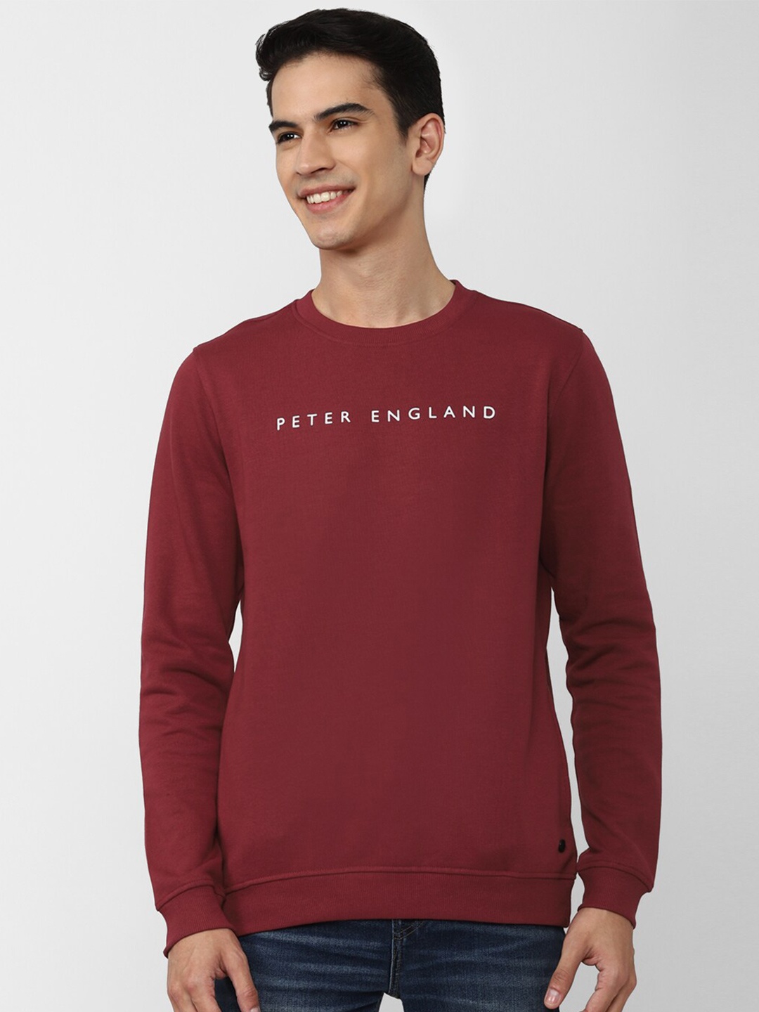 

Peter England Casuals Men Printed Sweatshirt, Maroon