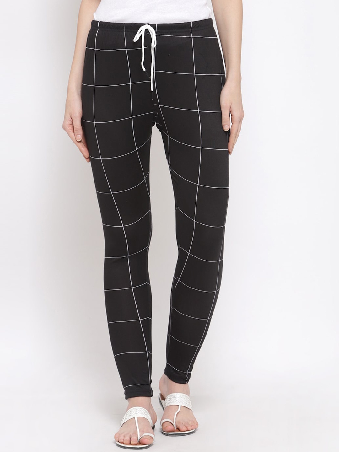 

KLOTTHE Women Checked Printed Ankle-Length Leggings, Black