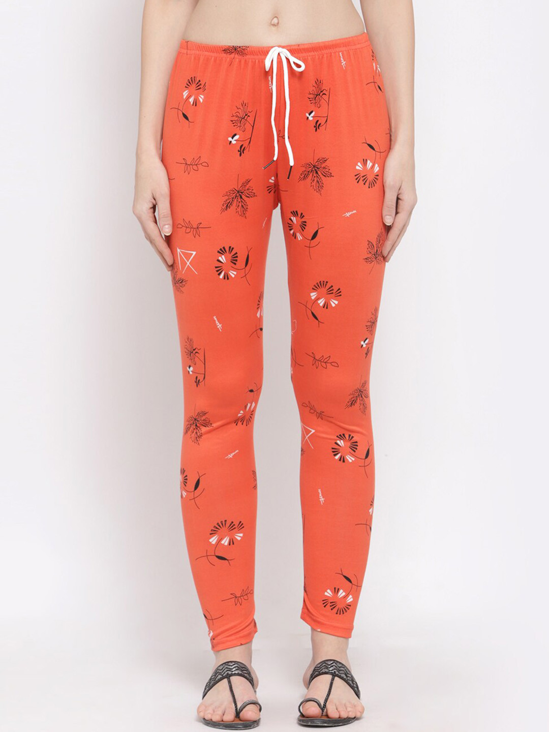 

KLOTTHE Women Printed Ankle-Length Leggings, Orange