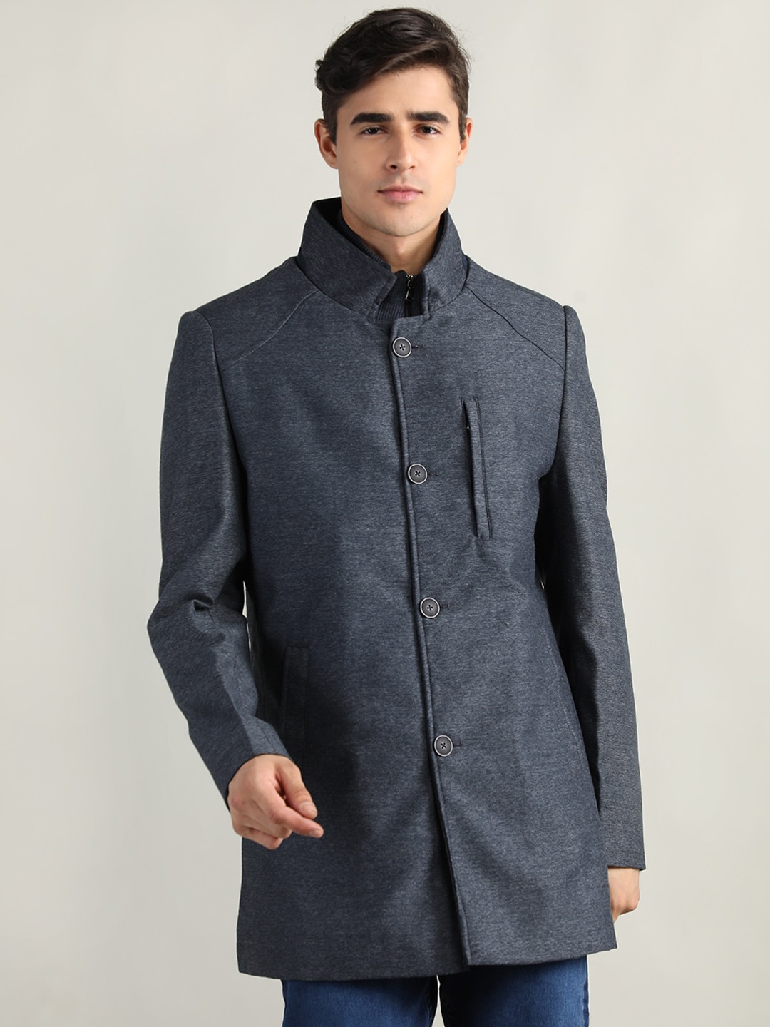 

LURE URBAN Men Solid Trench Coat, Navy blue