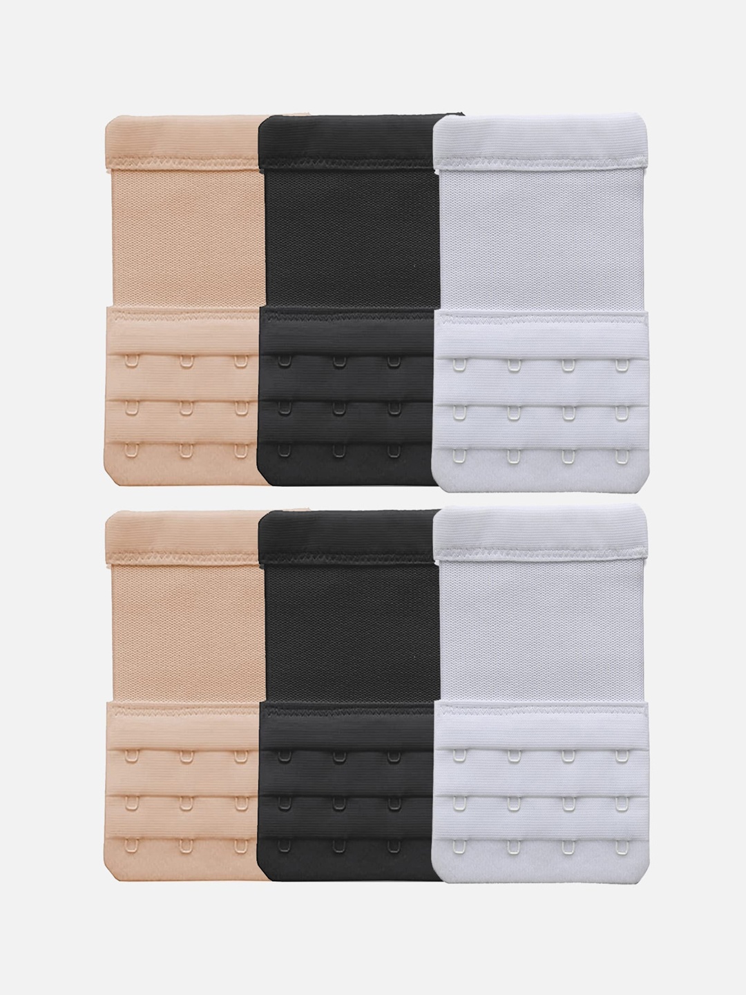

FIMS Women Bra Extenders 4 Hook 4 Eye Pack of 6 Black White Beige Stretchy Bra Extension
