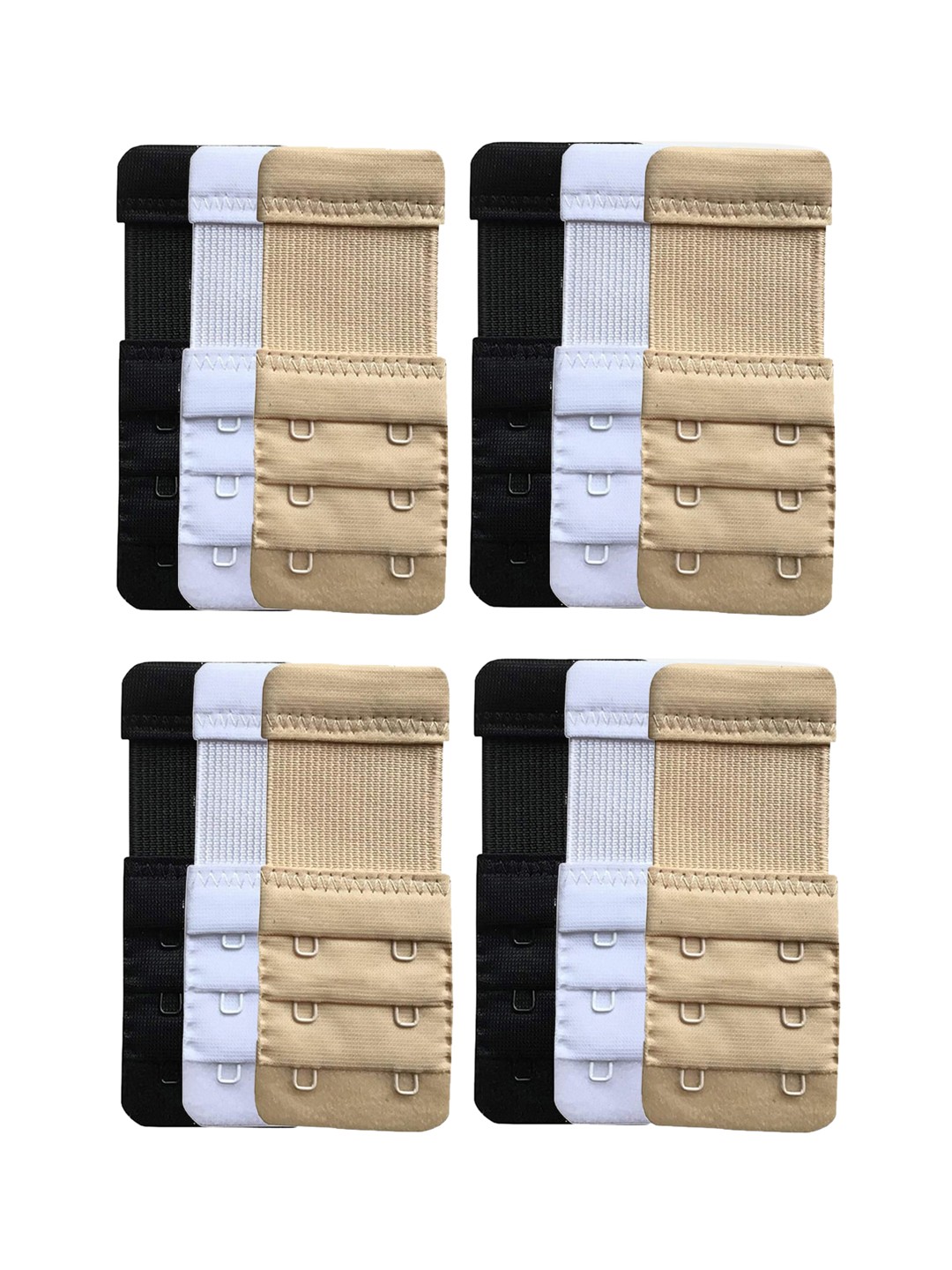 

FIMS Women White & Beige Pack of 12 2 Hook & 3 Eye Stretchy Bra Extenders, Black