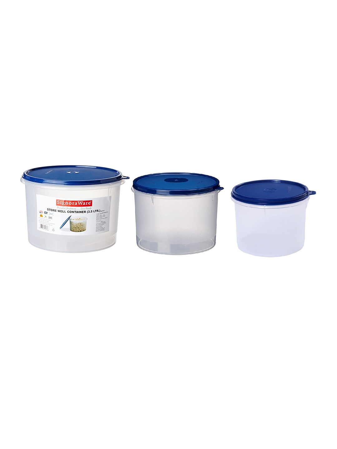 

SignoraWare Set Of 3 Dishwasher Microwave Safe Safe Transparent Solid Container Set, Blue
