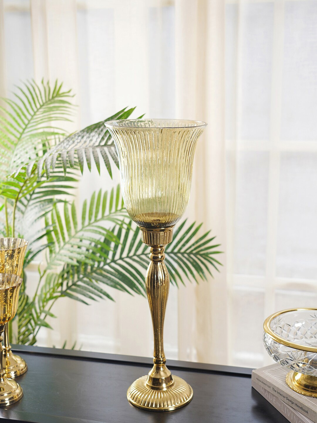 

Pure Home and Living Textured Hurricane Votive Candle Holder, Gold