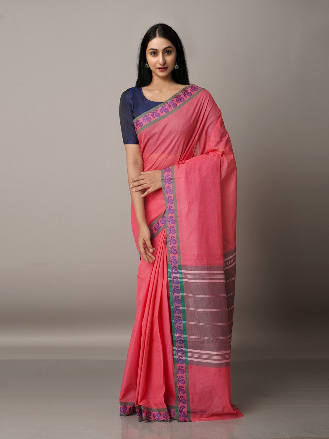 

Unnati Silks Red & Blue Pure Cotton Venkatgiri Saree