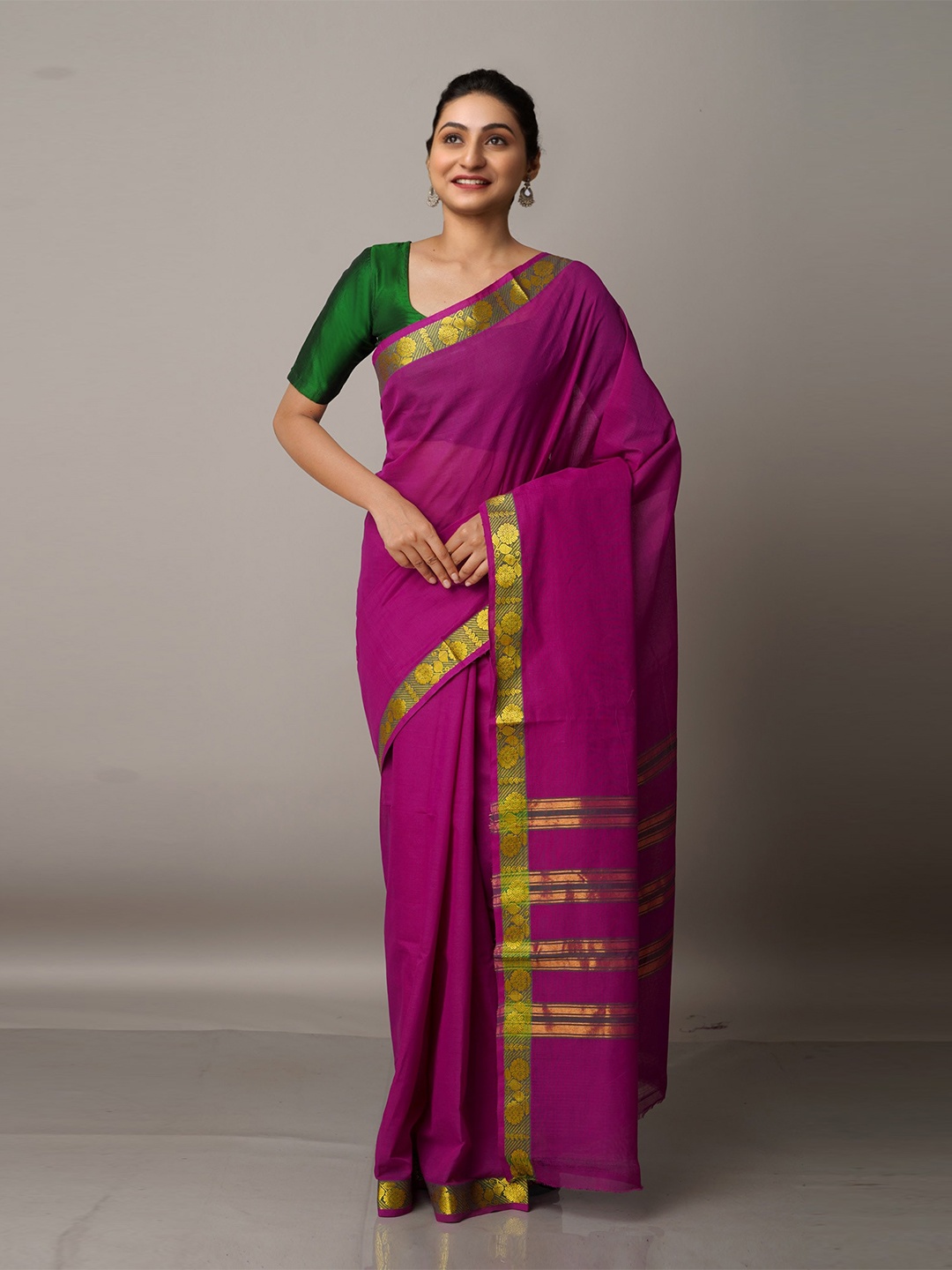 

Unnati Silks Purple & Green Zari Pure Cotton Venkatgiri Saree