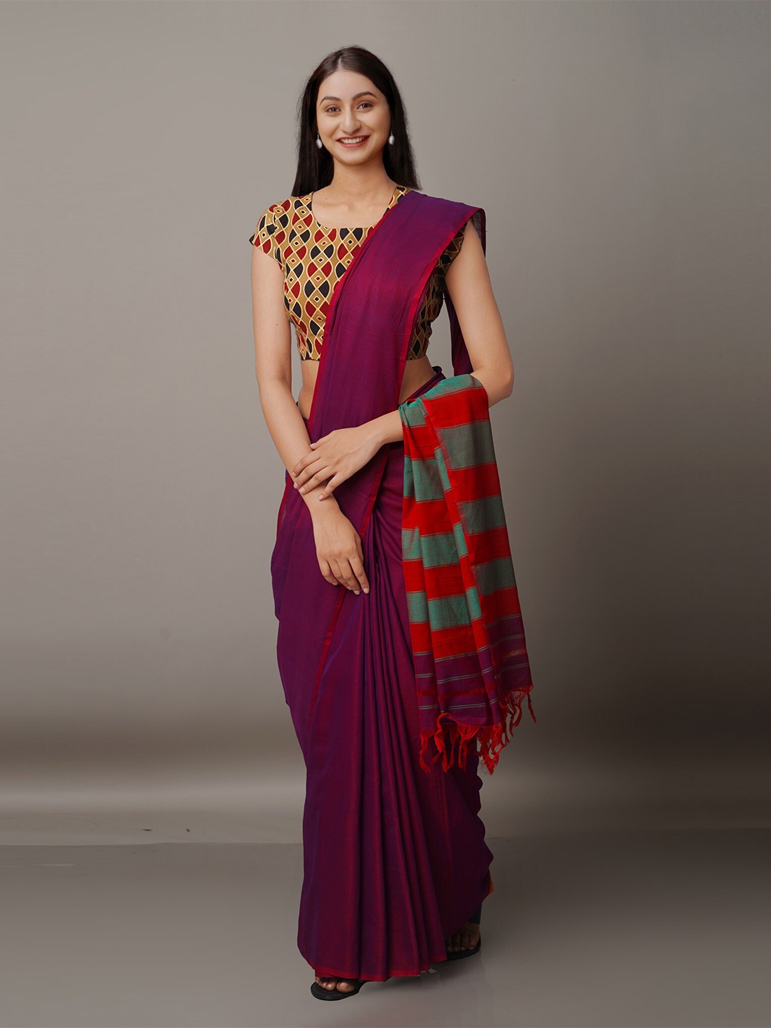 

Unnati Silks Purple & Red Pure Cotton Narayan Peth Saree