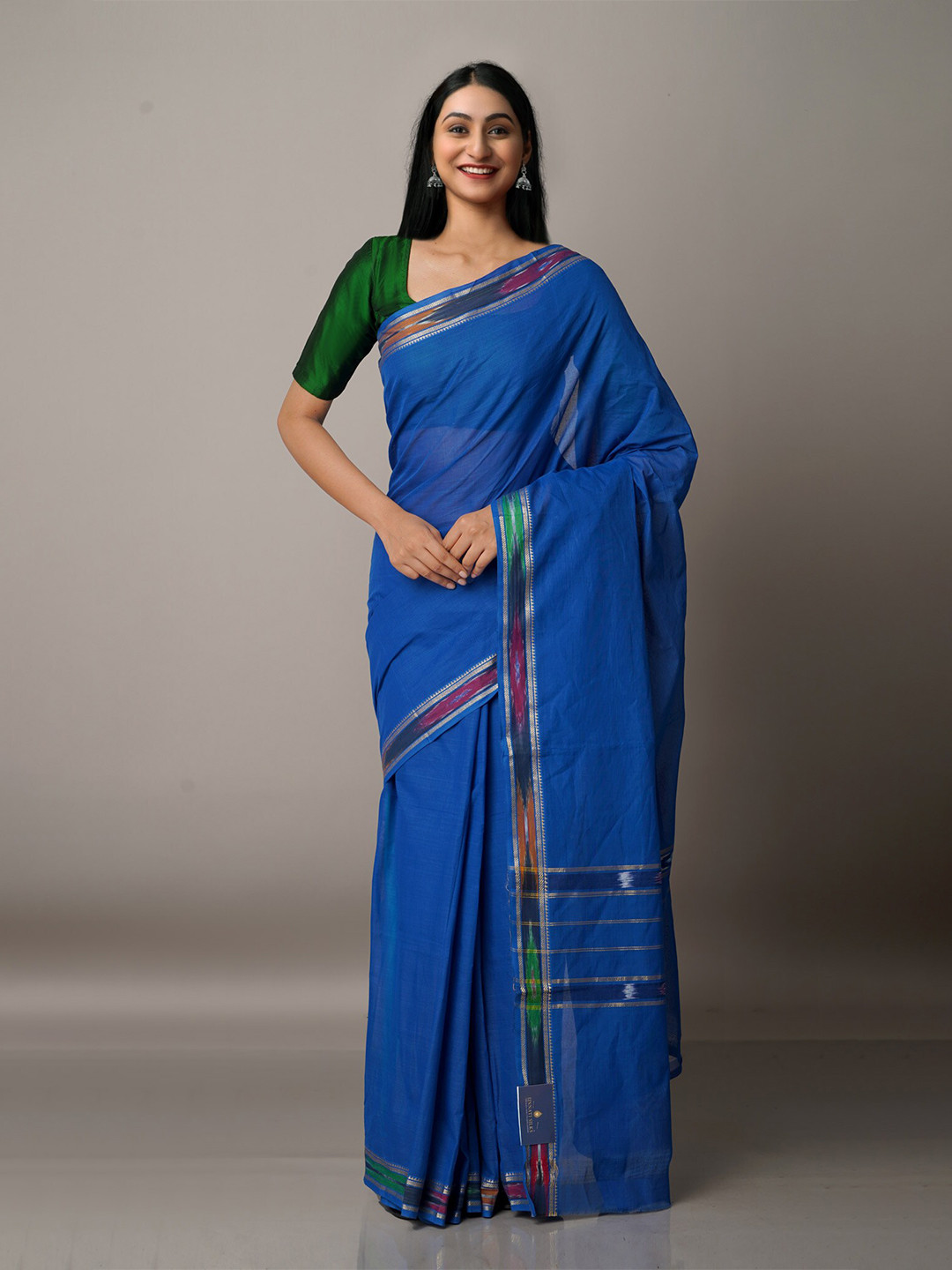 

Unnati Silks Blue & Green Zari Pure Cotton Venkatgiri Saree