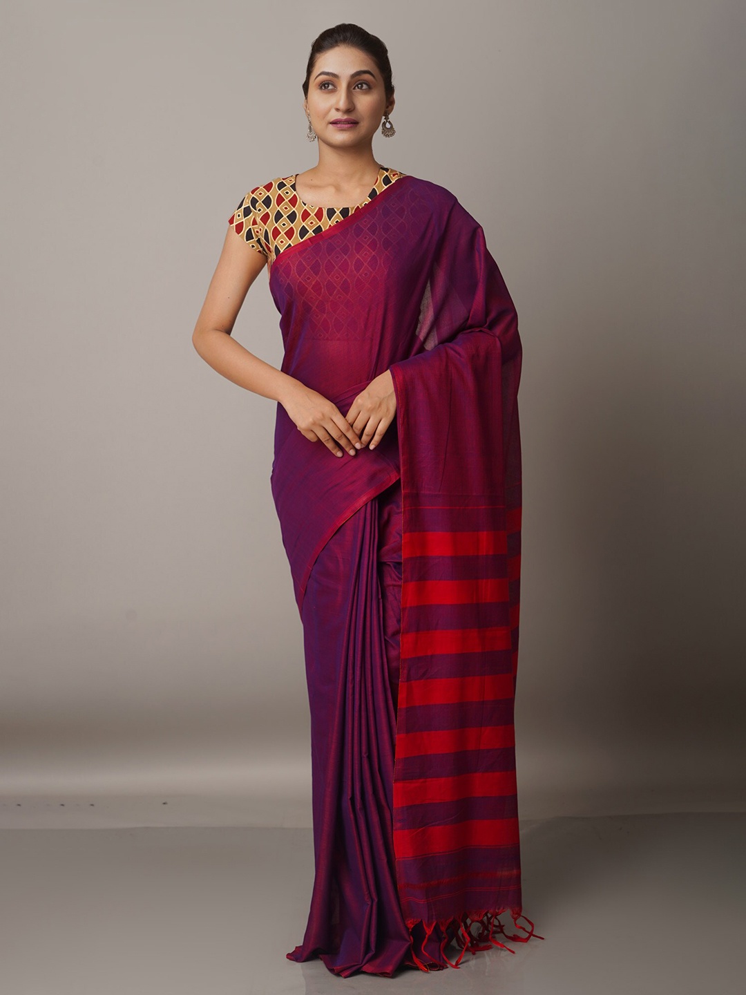 

Unnati Silks Purple & Red Pure Cotton Narayan Peth Saree