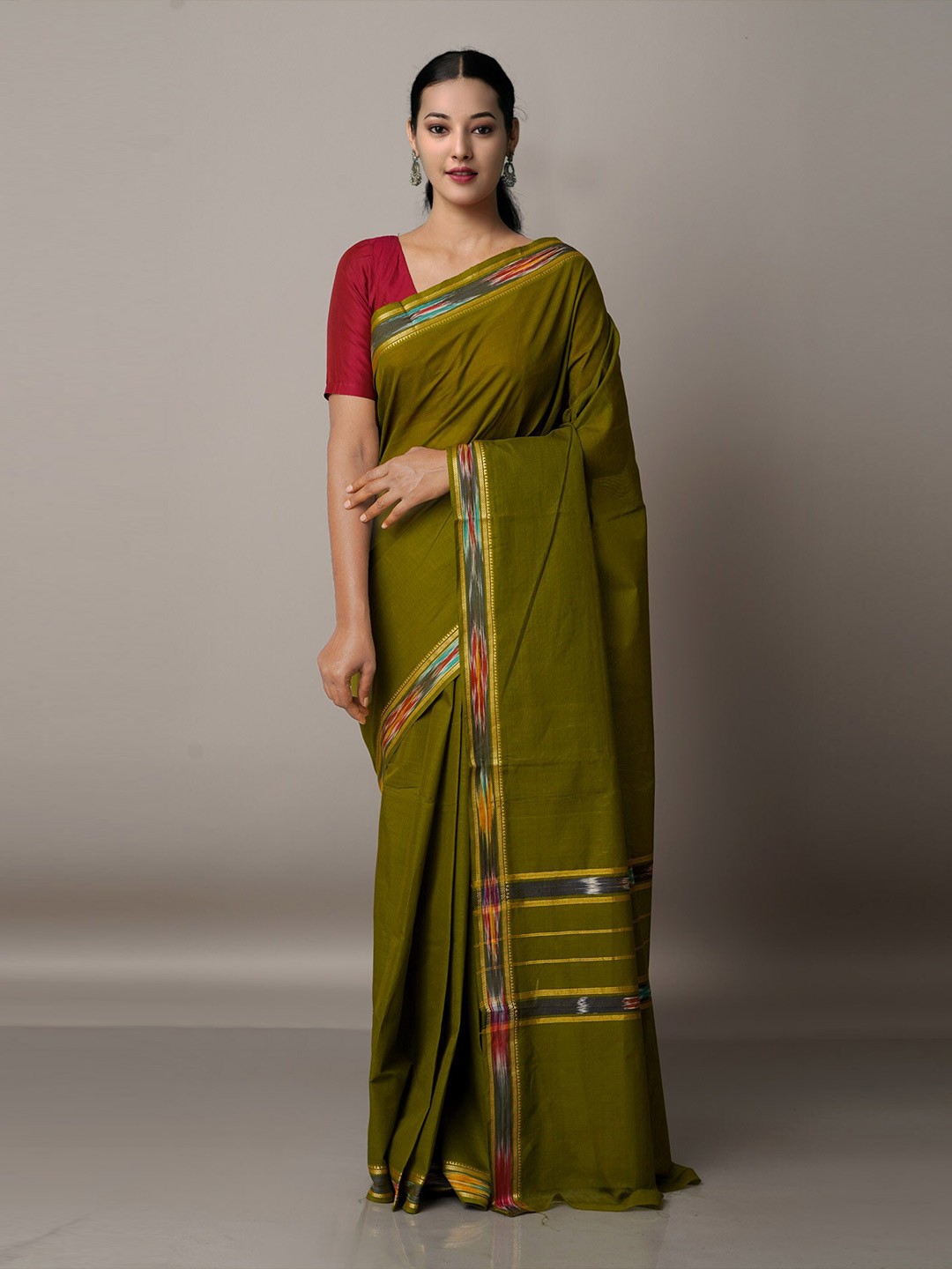 

Unnati Silks Green & Yellow Zari Pure Cotton Venkatgiri Saree