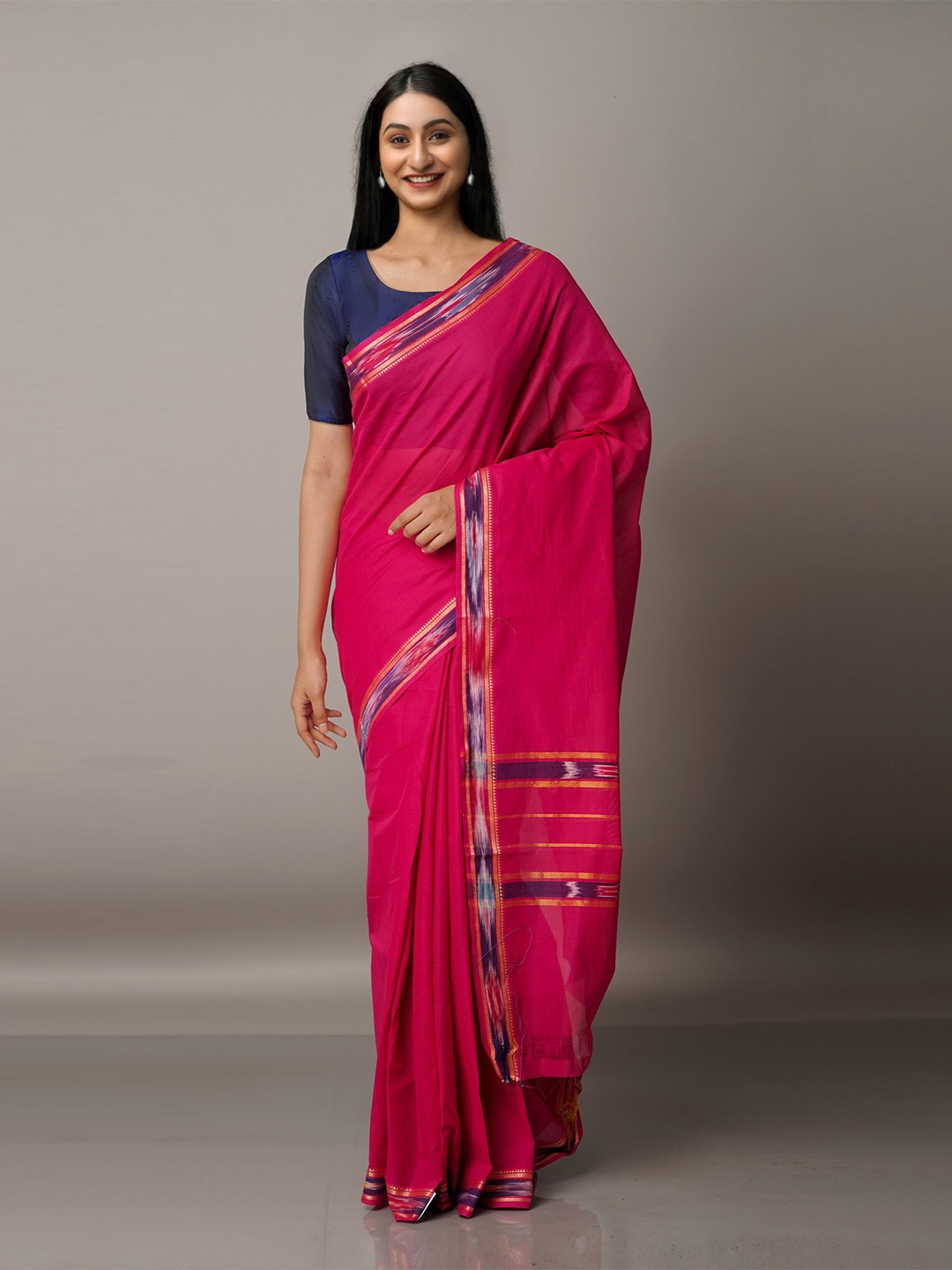 

Unnati Silks Pink & Violet Zari Pure Cotton Venkatgiri Saree