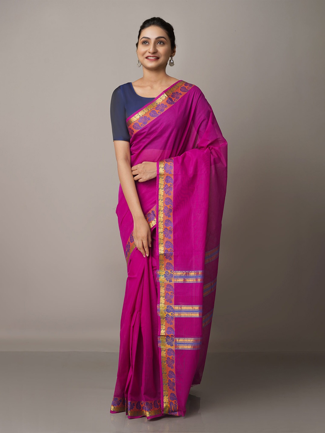 

Unnati Silks Purple & Gold-Toned Zari Pure Cotton Venkatgiri Saree