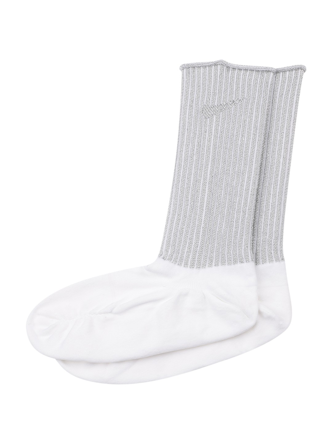 

Nike Women White & Silver-Toned Striped One Air Force 1 Dri-Fit Calf-Length Socks