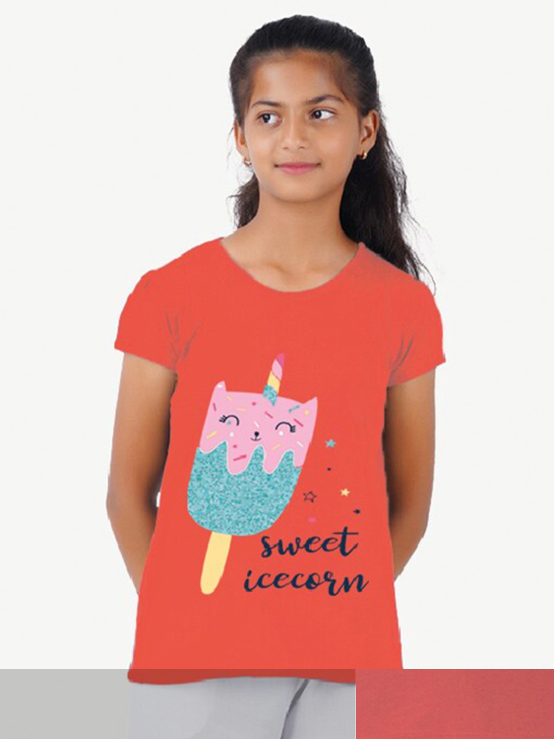 

indian flower Girls Orange & Peach-Coloured Typography 2 Printed Puff Sleeves T-shirt