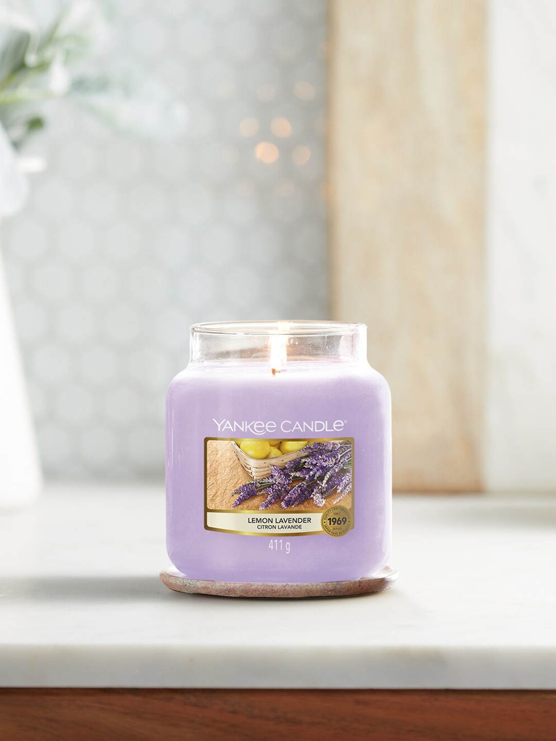 

YANKEE CANDLE Solid Classic Lemon Lavender Medium Scented Jar Candle, Purple