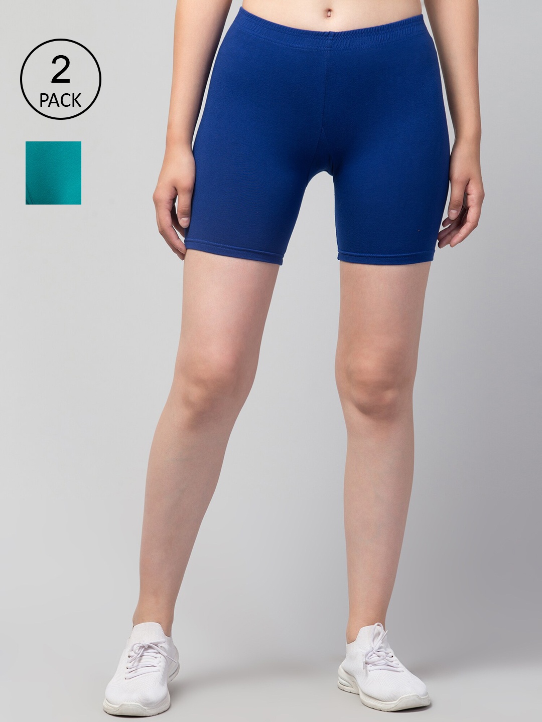 

Apraa & Parma Women Pack Of 2 Skinny Fit Cycling Cotton Sports Shorts, Teal