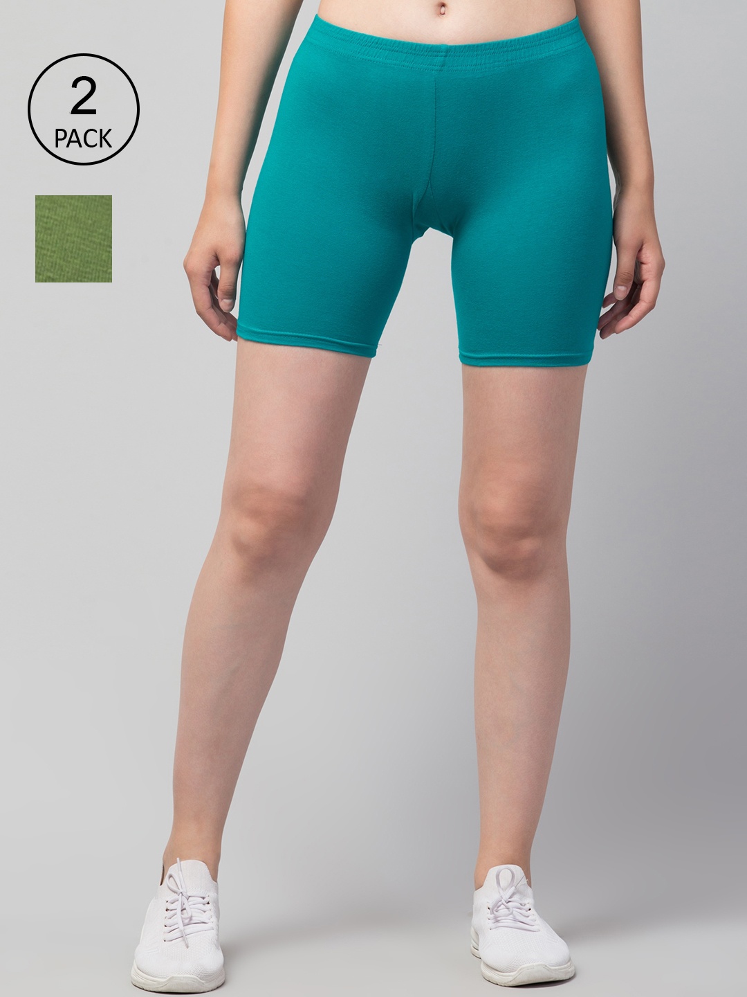 

Apraa & Parma Women Pack Of 2 Skinny Fit Cycling Cotton Sports Shorts, Teal