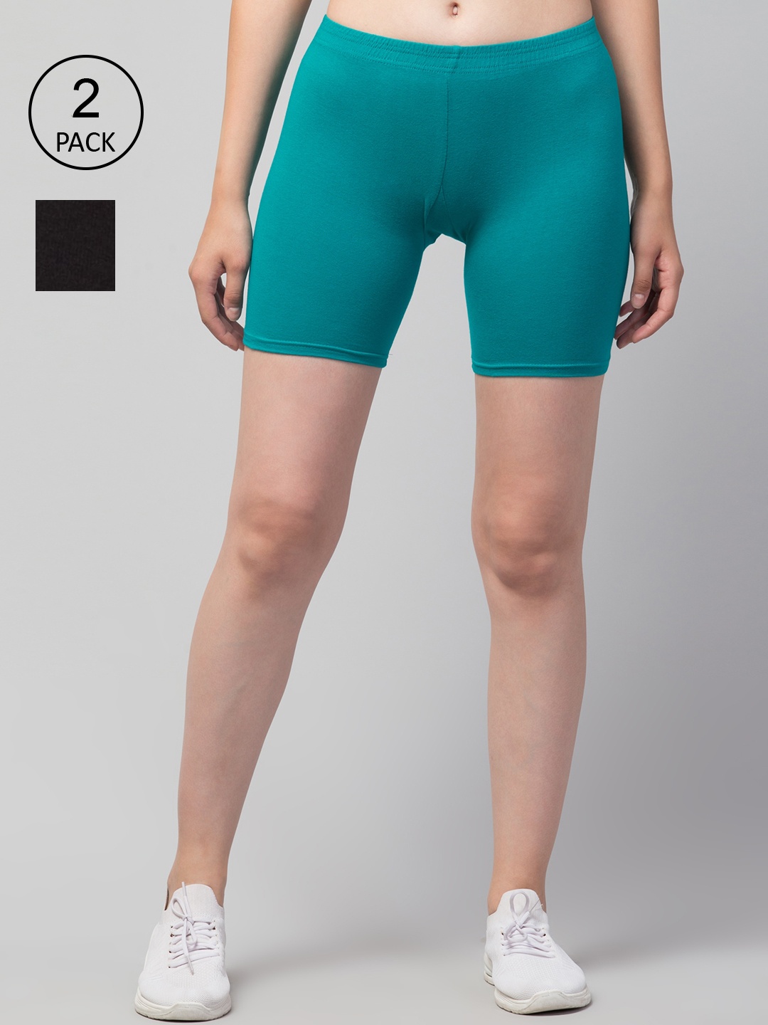 

Apraa & Parma Women Pack Of 2 Skinny Fit Cycling Cotton Sports Shorts, Teal