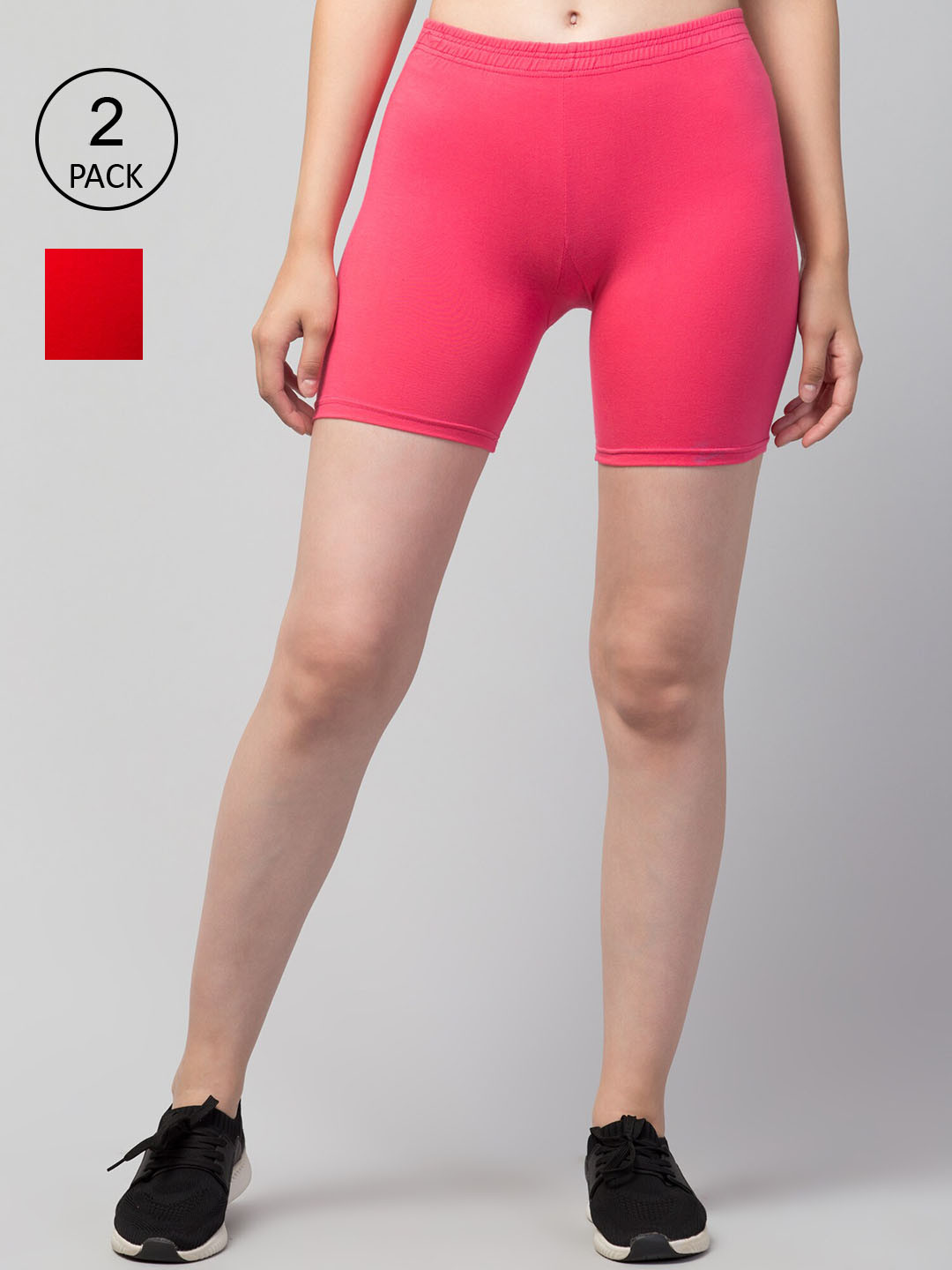 

Apraa & Parma Women Red & Pink Pack Of 2 Skinny Fit Cycling Pure Cotton Shorts