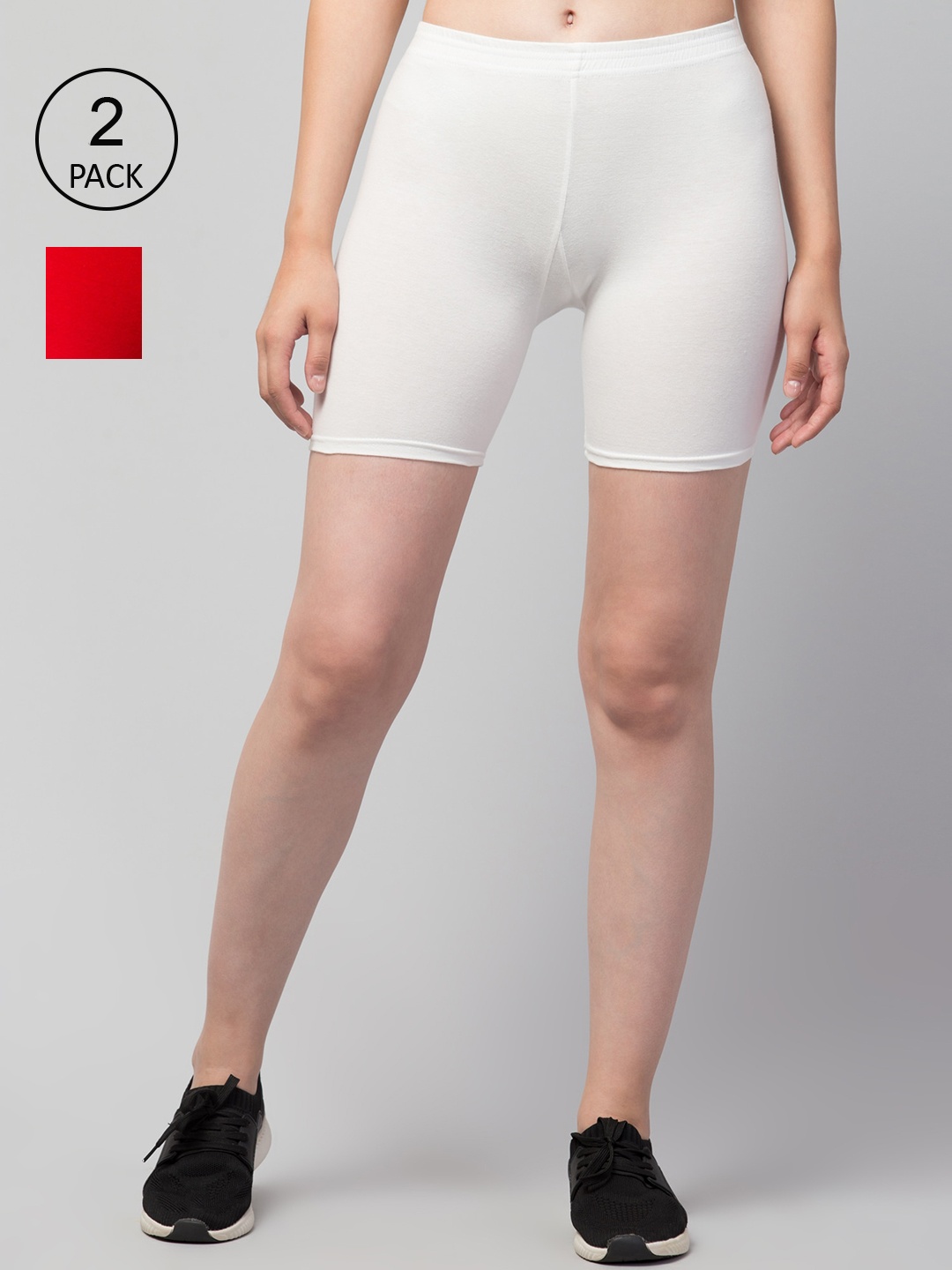 

Apraa & Parma Women Red & White Pack Of 2 Skinny Fit Cycling Pure Cotton Shorts