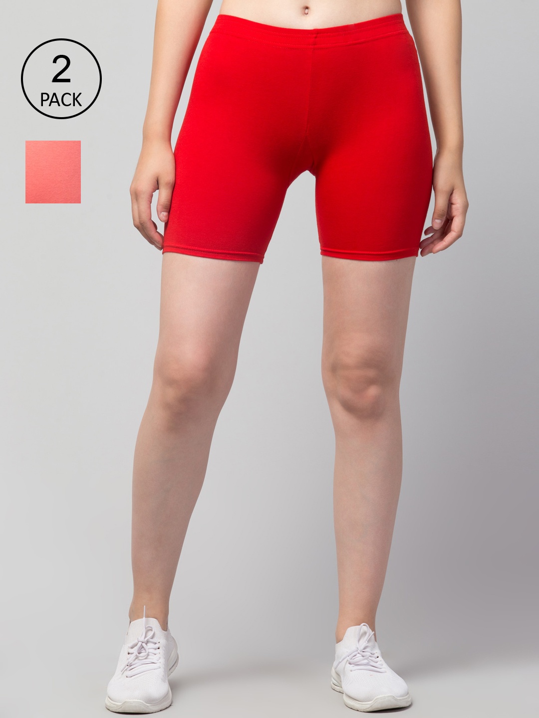 

Apraa & Parma Women Pack Of 2 Skinny Fit Cycling Cotton Sports Shorts, Red