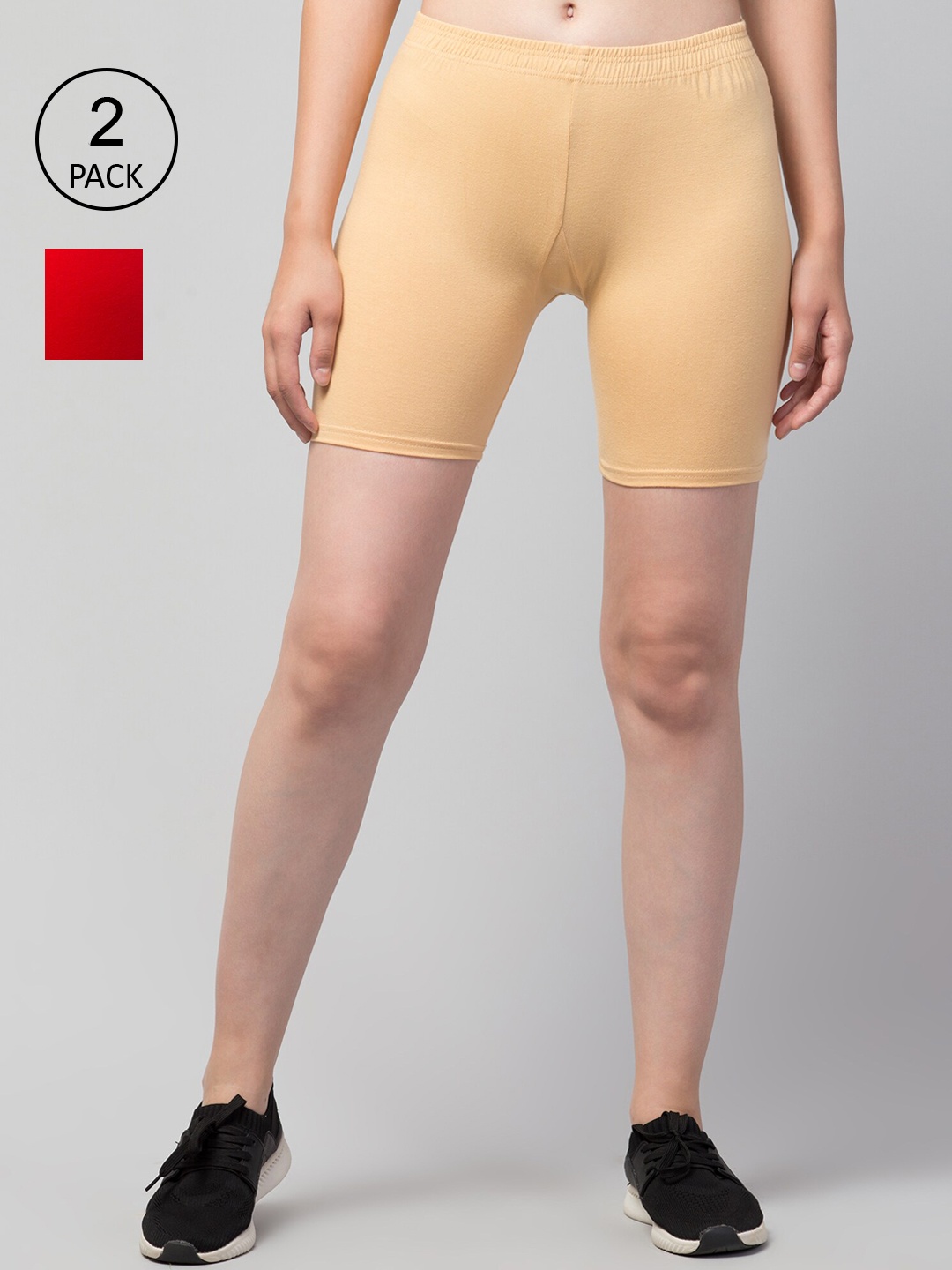 Apraa & Parma Women Pack Of 2 Skinny Fit Cycling Cotton Sports Shorts, Red
