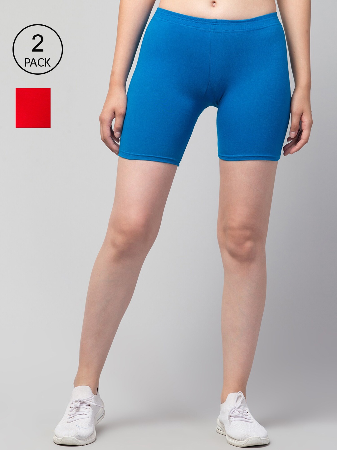 

Apraa & Parma Women Pack Of 2 Skinny Fit Cycling Cotton Sports Shorts, Red