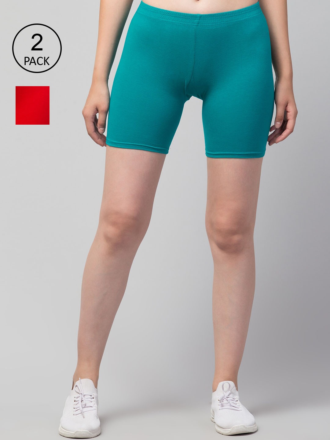 

Apraa & Parma Women Pack Of 2 Skinny Fit Cycling Cotton Sports Shorts, Red