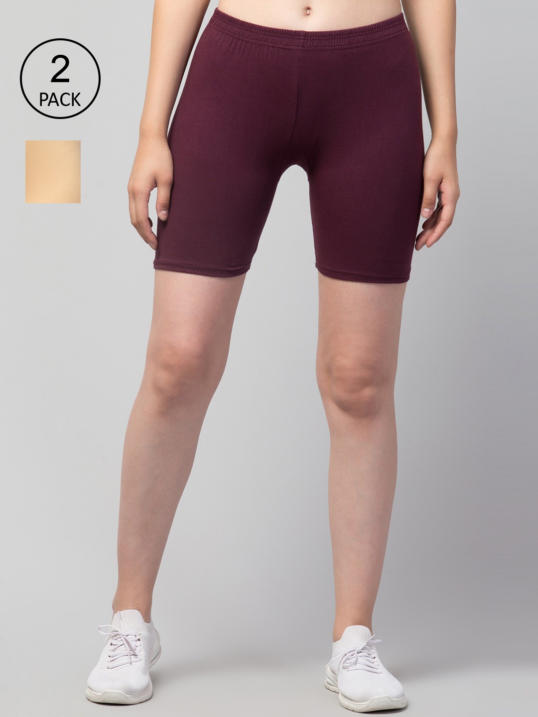 

Apraa & Parma Women Pack Of 2 Skinny Fit Cycling Cotton Sports Shorts, Cream