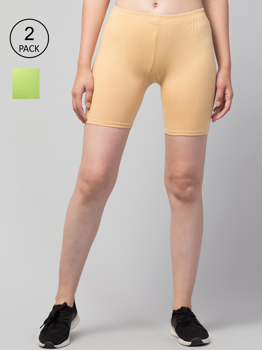 

Apraa & Parma Women Pack Of 2 Skinny Fit Cycling Cotton Sports Shorts, Beige