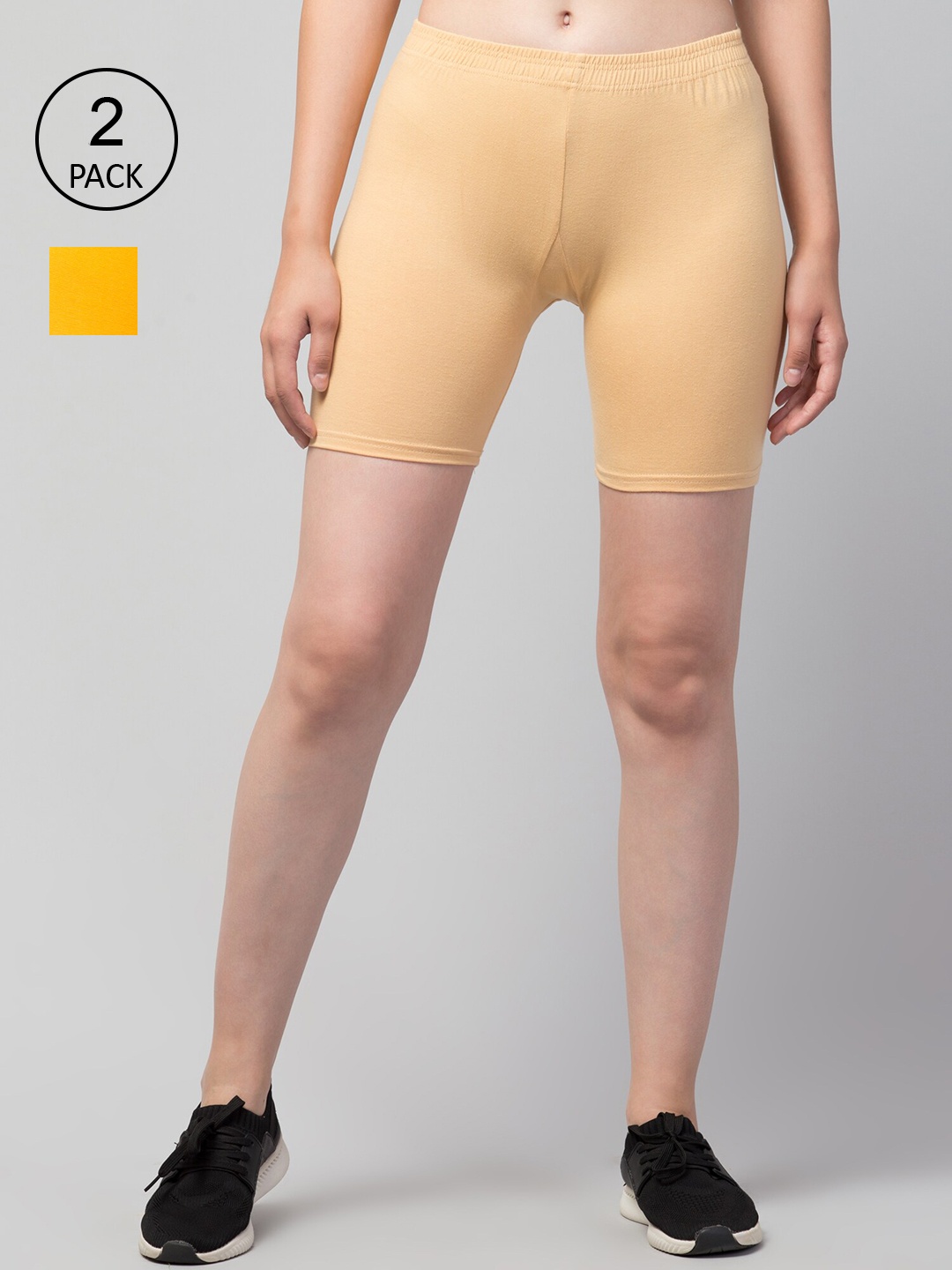 

Apraa & Parma Women Pack Of 2 Skinny Fit Cycling Cotton Sports Shorts, Cream