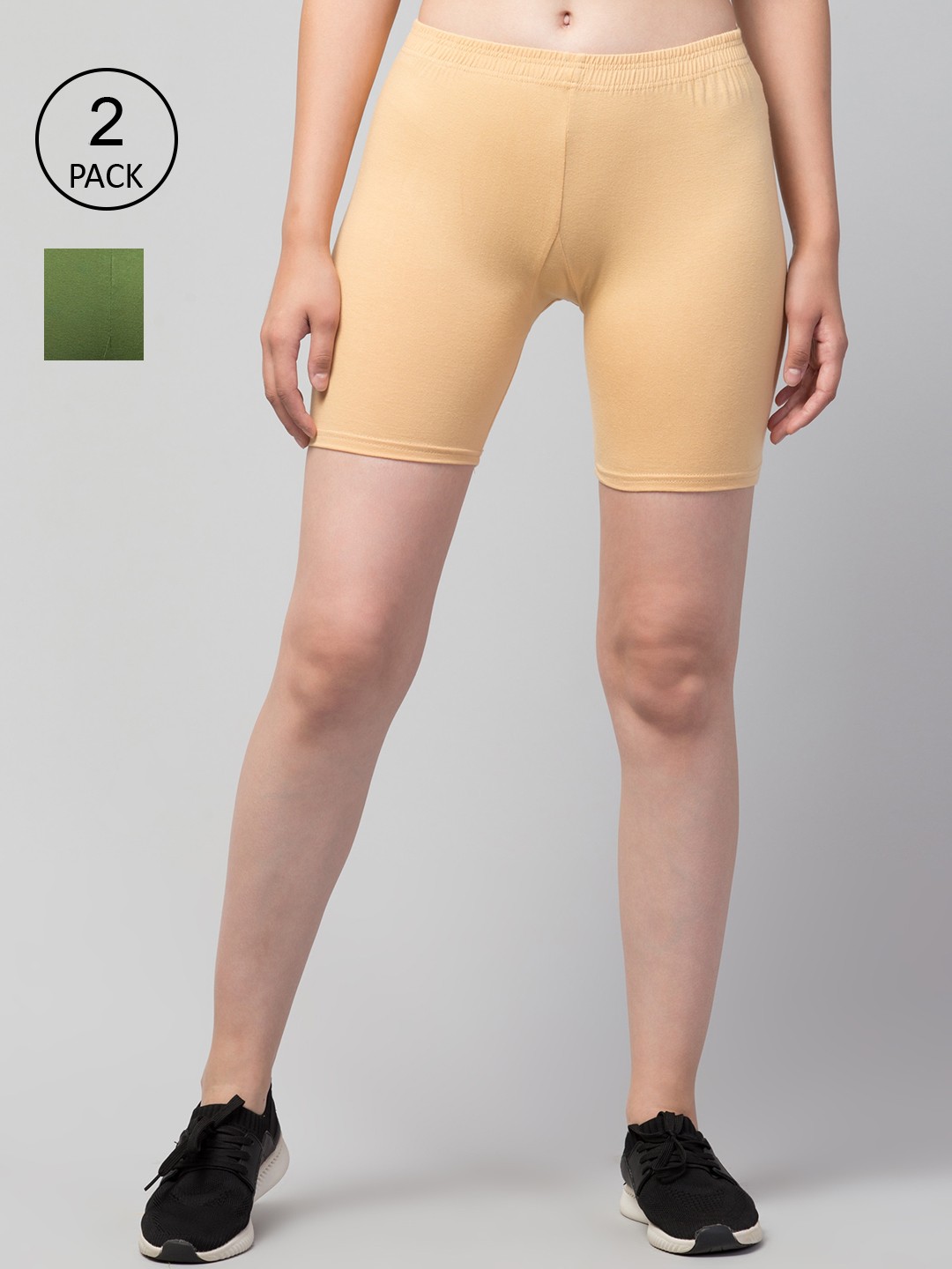 

Apraa & Parma Women Pack Of 2 Skinny Fit Cycling Cotton Sports Shorts, Cream