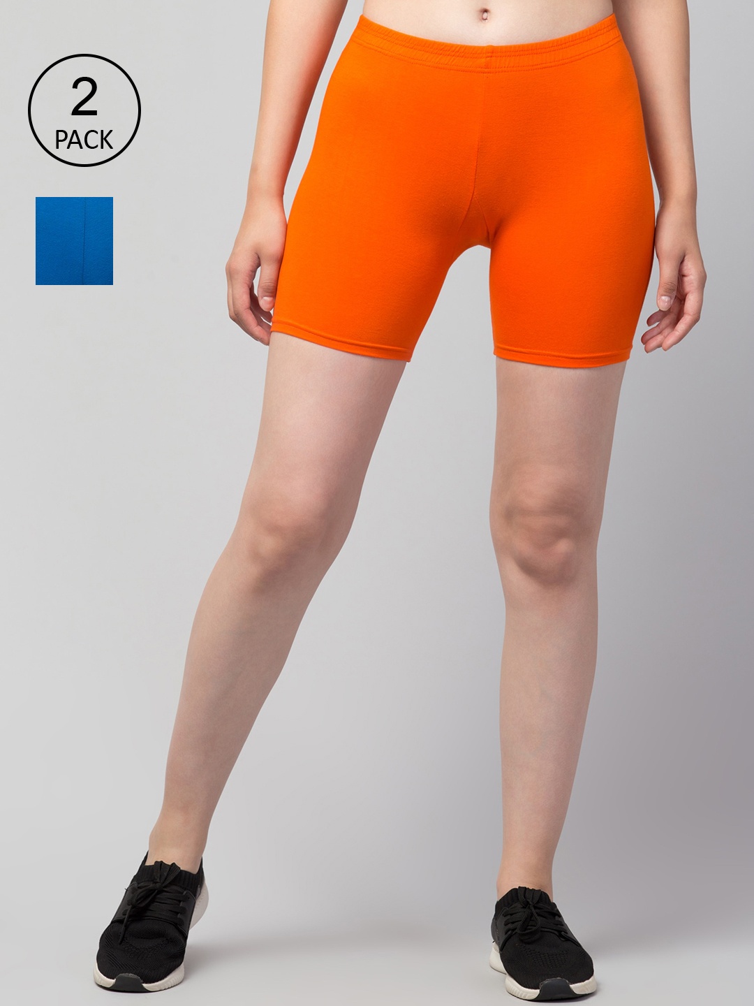 

Apraa & Parma Women Pack Of 2 Skinny Fit Cycling Cotton Sports Shorts, Orange