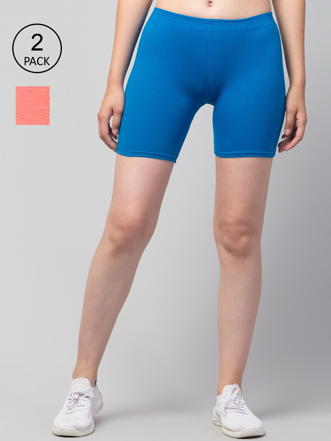 

Apraa & Parma Women Pack Of 2 Skinny Fit Cycling Cotton Sports Shorts, Peach