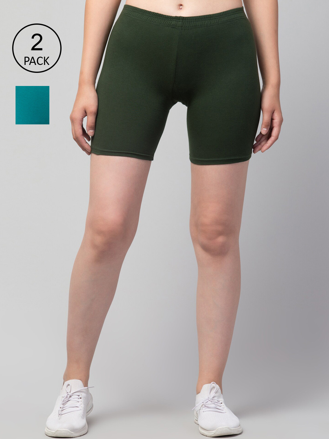 

Apraa & Parma Women Pack Of 2 Skinny Fit Cycling Cotton Sports Shorts, Teal