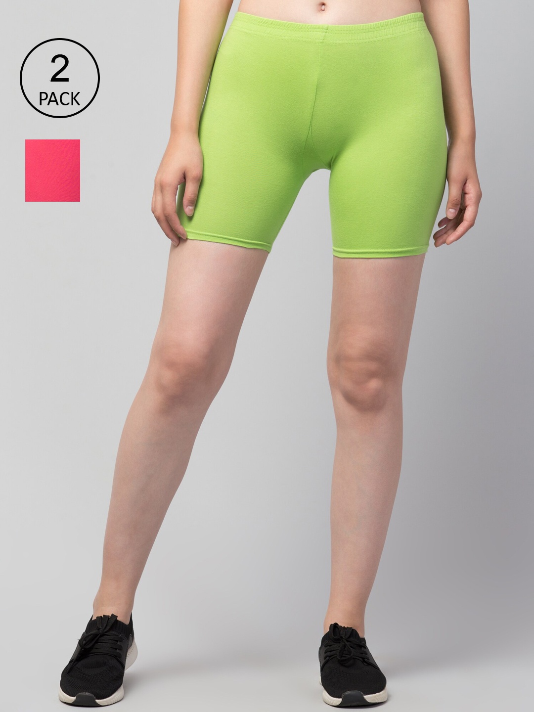 

Apraa & Parma Women Pack Of 2 Skinny Fit Cycling Cotton Sports Shorts, Pink
