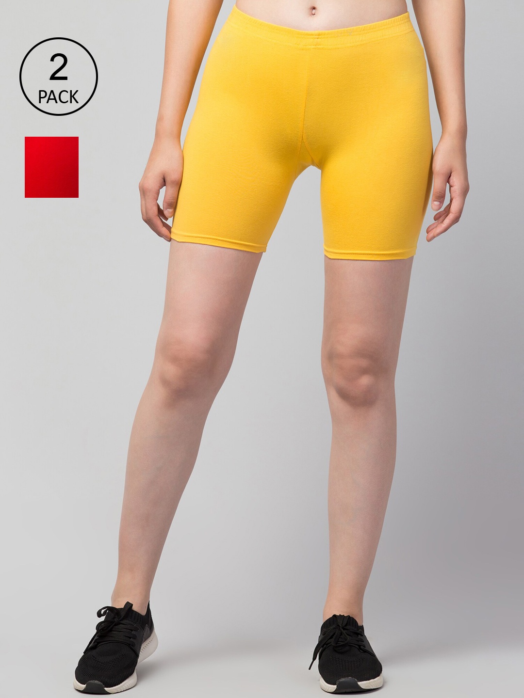 Apraa & Parma Women Pack Of 2 Skinny Fit Cycling Cotton Sports Shorts, Red