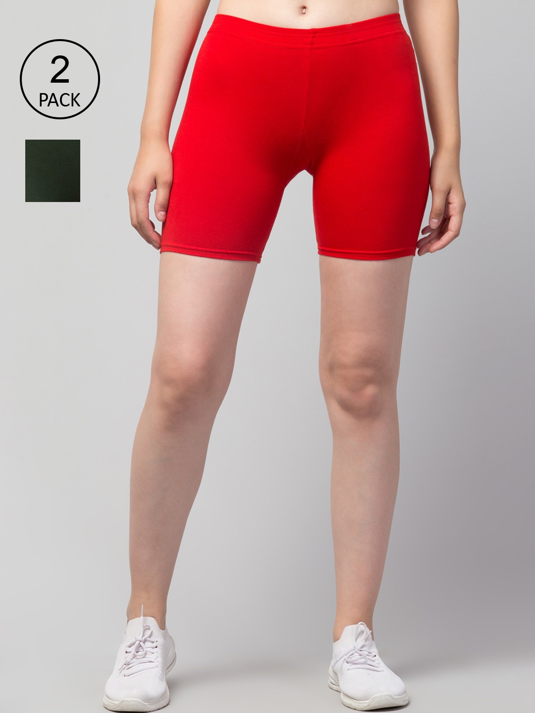 

Apraa & Parma Women Pack Of 2 Skinny Fit Cycling Cotton Sports Shorts, Red