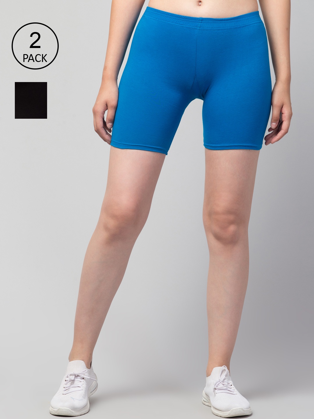 Apraa & Parma Women Pack Of 2 Skinny Fit Cycling Cotton Sports Shorts, Blue