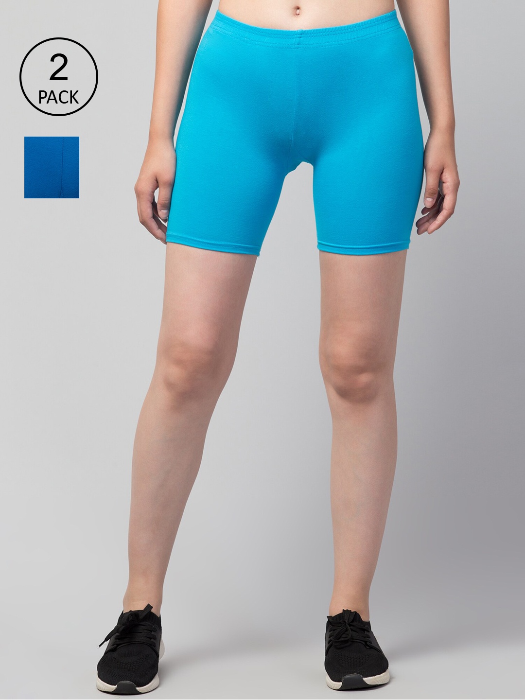 Apraa & Parma Women Pack Of 2 Skinny Fit Cycling Cotton Sports Shorts, Blue