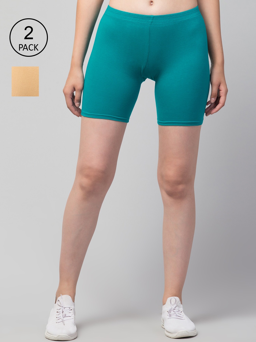 

Apraa & Parma Women Pack Of 2 Skinny Fit Cycling Cotton Sports Shorts, Cream