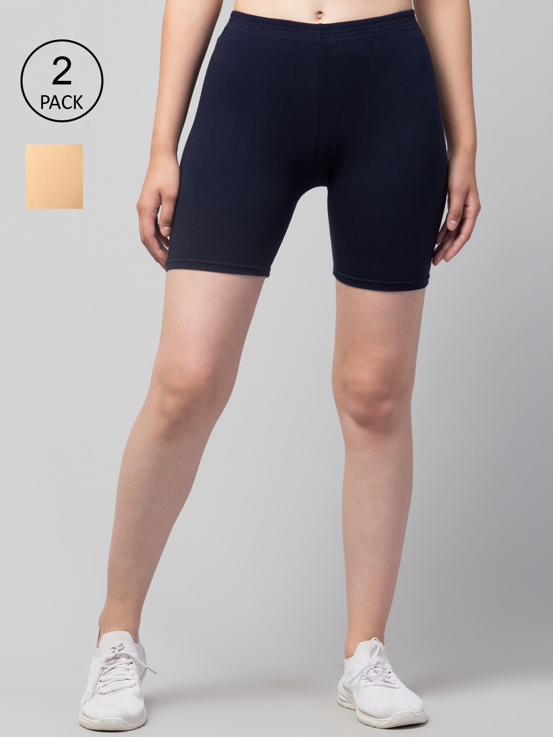 

Apraa & Parma Women Pack Of 2 Skinny Fit Cycling Cotton Sports Shorts, Cream