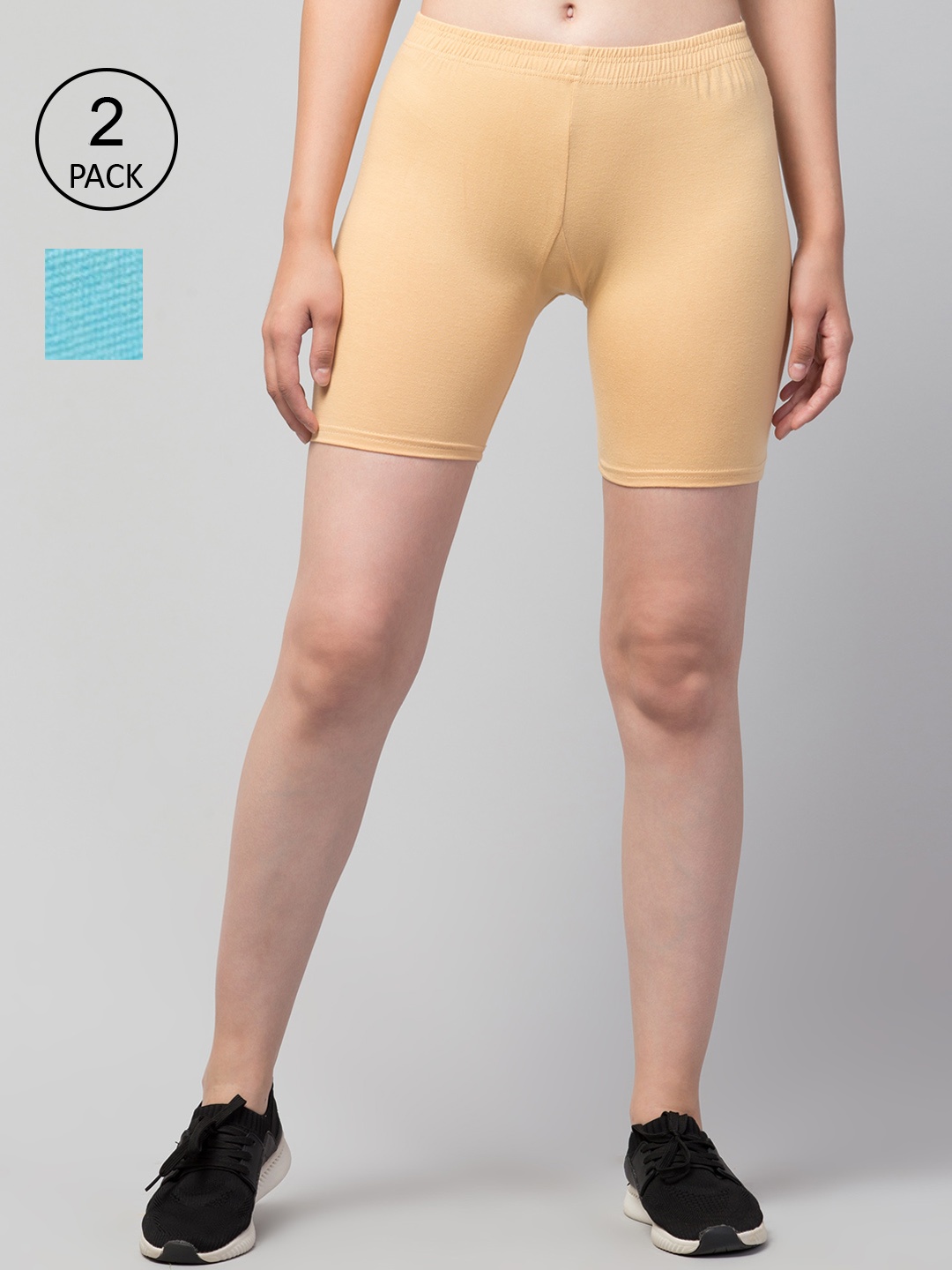 Apraa & Parma Women Pack Of 2 Slim Fit Cotton Cycling Shorts, Beige