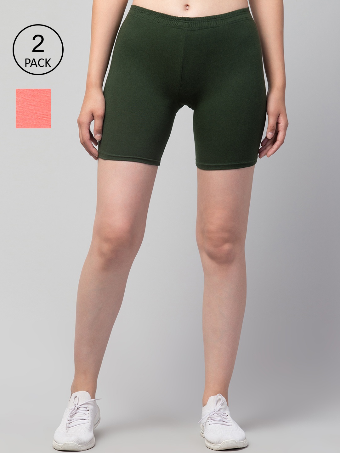 

Apraa & Parma Pack Of 2 Women Slim Fit Cotton Cycling Sports Shorts, Peach
