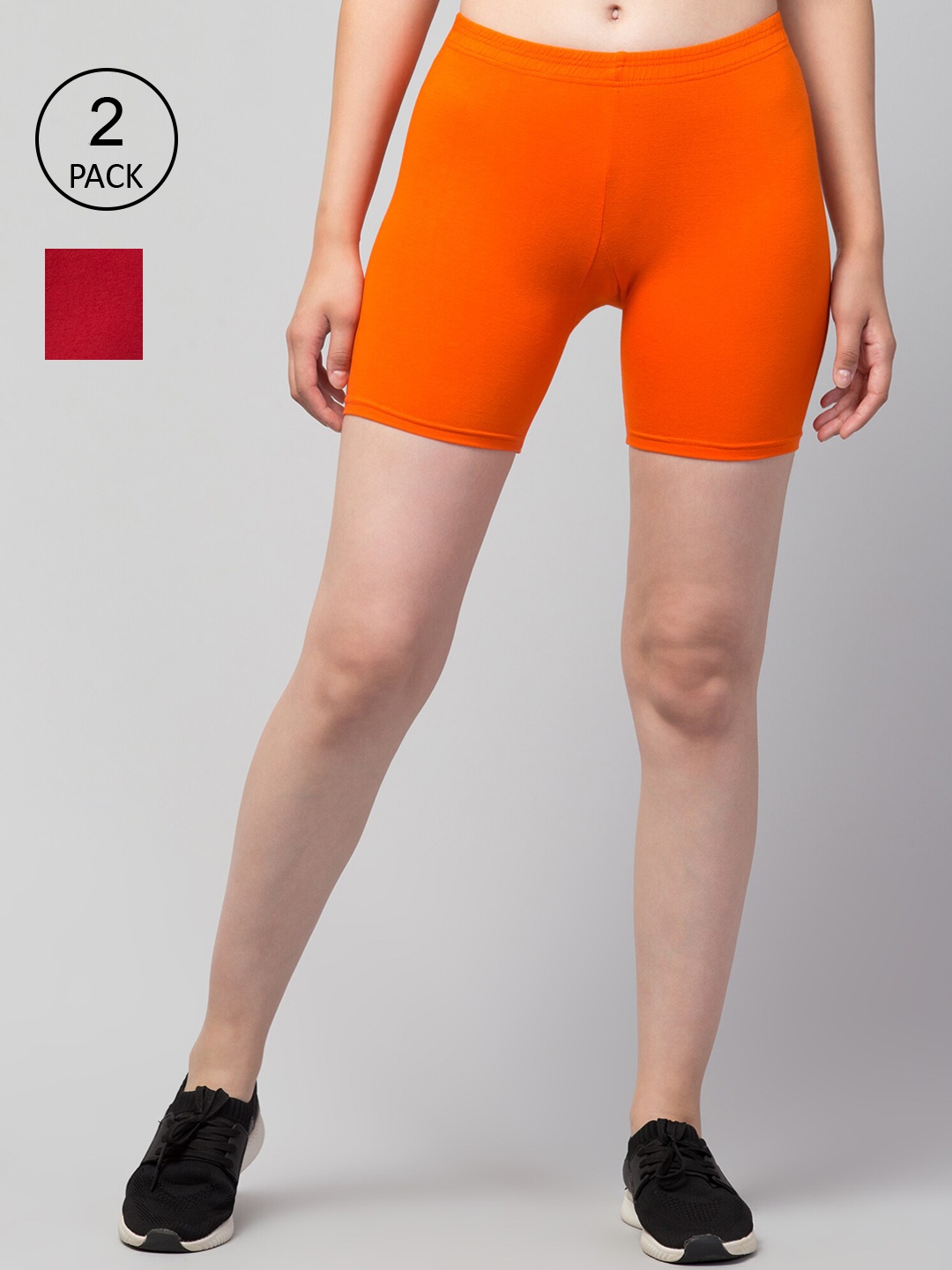 Apraa & Parma Women Pack Of 2 Slim Fit Cotton Cycling Shorts, Orange