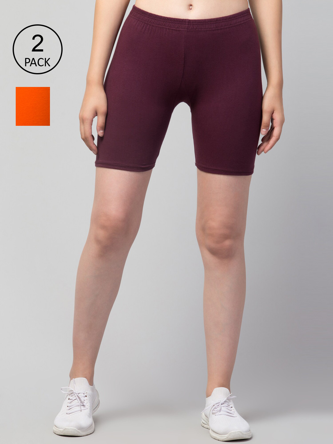 

Apraa & Parma Pack Of 2 Women Slim Fit Cotton Cycling Sports Shorts, Maroon